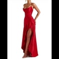 thumbnail image 2 of Vestido de Cóctel para Mujer, Ajustado, Informal, , con Escote en V, Sin Mangas, de Satén, con Volantes en el Bajo y Espalda Descubierta. Rojo L, 2 of 10
