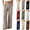 Khaki, variant on Setooff Vertical Striped High Waist Womens Wide Leg Pants, Cotton Linen Patch Pocket Straight Flow Casual Pants for Women