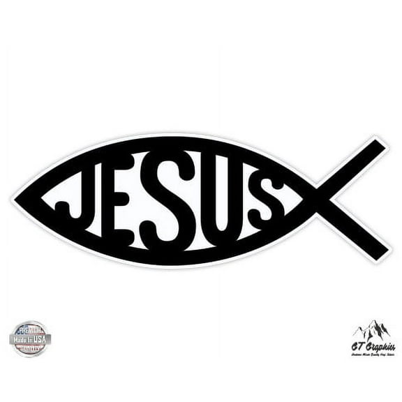 Jesus Fish Black - 3" Vinyl Sticker - For Car Laptop I-Pad Phone Helmet Hard Hat - Waterproof Decal