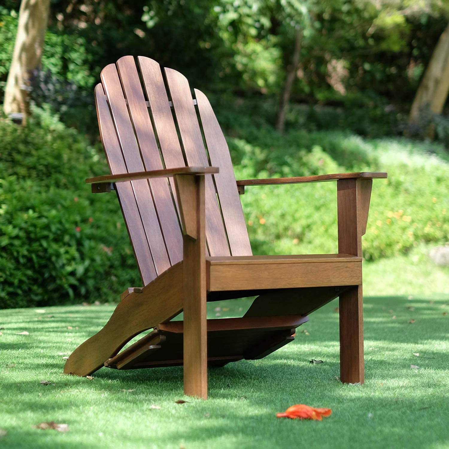Alston Mahogany Outdoor Adirondack Chair, Free Tray Table, Natural Brown