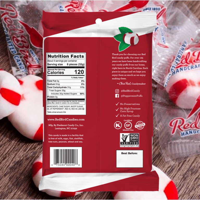 Red Bird Soft Peppermint Candy Puffs 4oz Pack