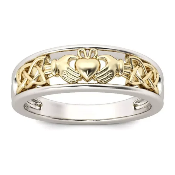 Claddagh Wedding Ring for Women 14K Two Tone Gold Plated 925 Sterling Silver