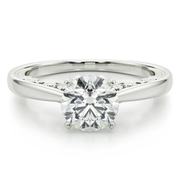 Lina Jewel 2.13 Ct Brilliant Round Cut Diamond Ring - Solitaire Engagement Ring with Accent Diamonds - Fiddlehead Shank Design - Lab-Created Simulated Diamond - 14K White Gold Plated Gift for Women