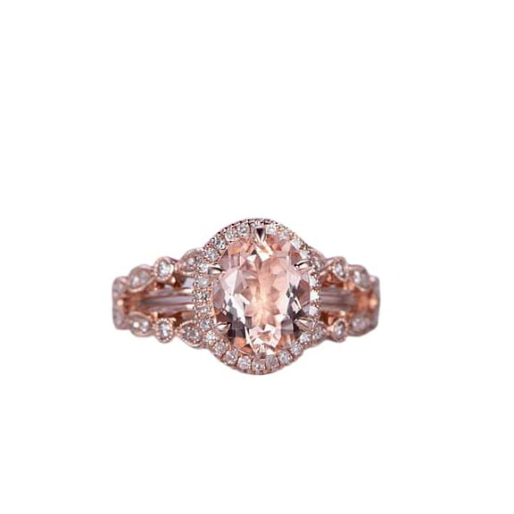 HeartsAndYou 2.8ct Natural Oval Morganite & Diamond Ring Halo Stackable 14k SOLID Rose Gold