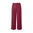 thumbnail image 3 of Miluxas Womens Summer Business Casual Cropped Pants High Waisted Wide Leg Stretchy Straight Trousers with Pockets Casual Going Out Pants Wine, 3 of 5