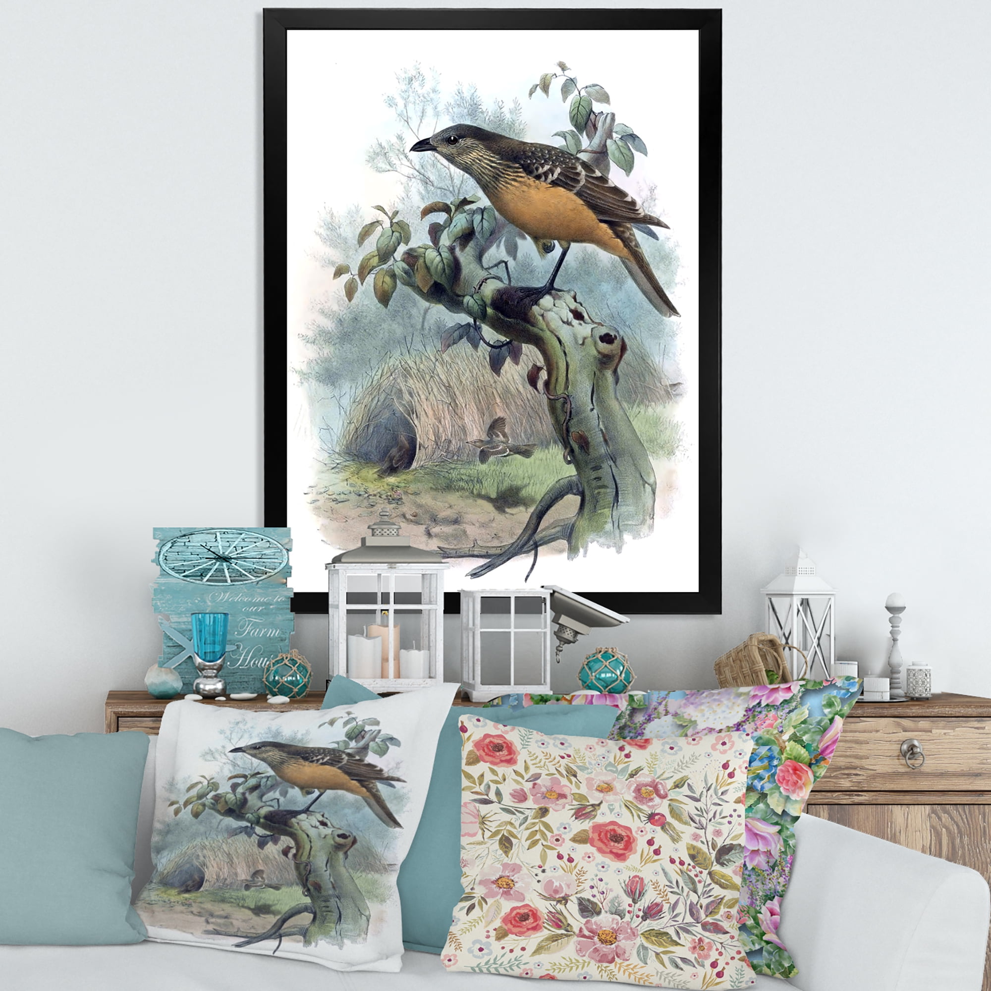 Designart 'The Paradise Birds on a Tree Branch' Traditional Framed Art Print
