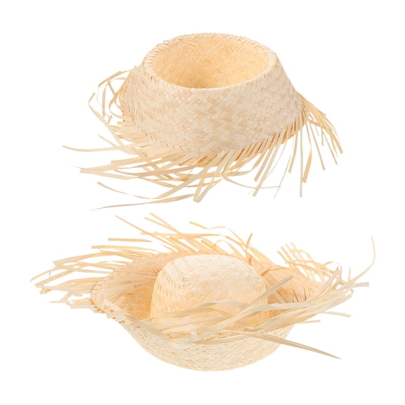 DEEPCRAFF 2pcs Beige Hawaiian Straw Hat with Wide Brim Chicken Nest Shape