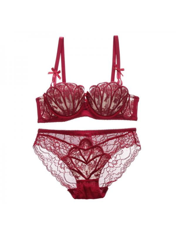 Women's Romantic Underwear Set Sexy Gathered Shell Lace Bra+Briefs ...