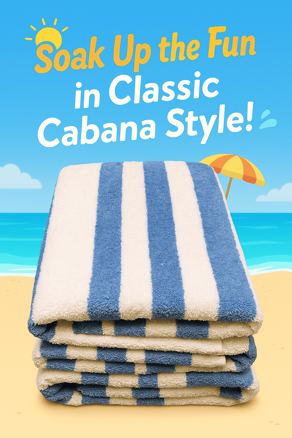 Cabana Beach Pool Spa Towels Striped Blue/White 100% Cotton 30" x 60"