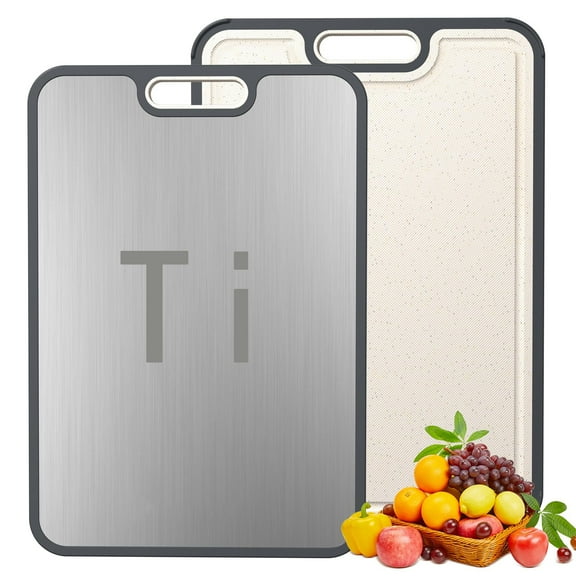 JOGGEIL Titanium Cutting Board for Kitchen, Cutting Board Double Sided Food Grade, Pure Titanium and Wheat Straw PP, Easy to Clean Large Size 16”×11”