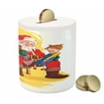 thumbnail image 3 of Christmas Piggy Bank, Little Sitting on Santa Knee with Gifts Doll and Toy Train Design, Ceramic Coin Bank Money Box for Cash Saving, 3.6" X 3.2", Multicolor, by Ambesonne, 3 of 4