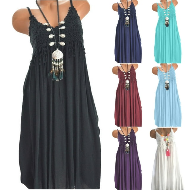 Gspmoly Robe d'Été, Mode pour Femmes Sans Manches d'Été à Franges en Coton Robe Longue de Mode Robes de Soirée pour Femmes Offres Prime