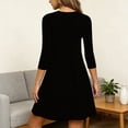 thumbnail image 4 of Erwazi Women's Solid Color Nightgown Round Neck 3/4 Sleeve Loose Mid Calf Length Sleep Dress with Pockets, 4 of 7