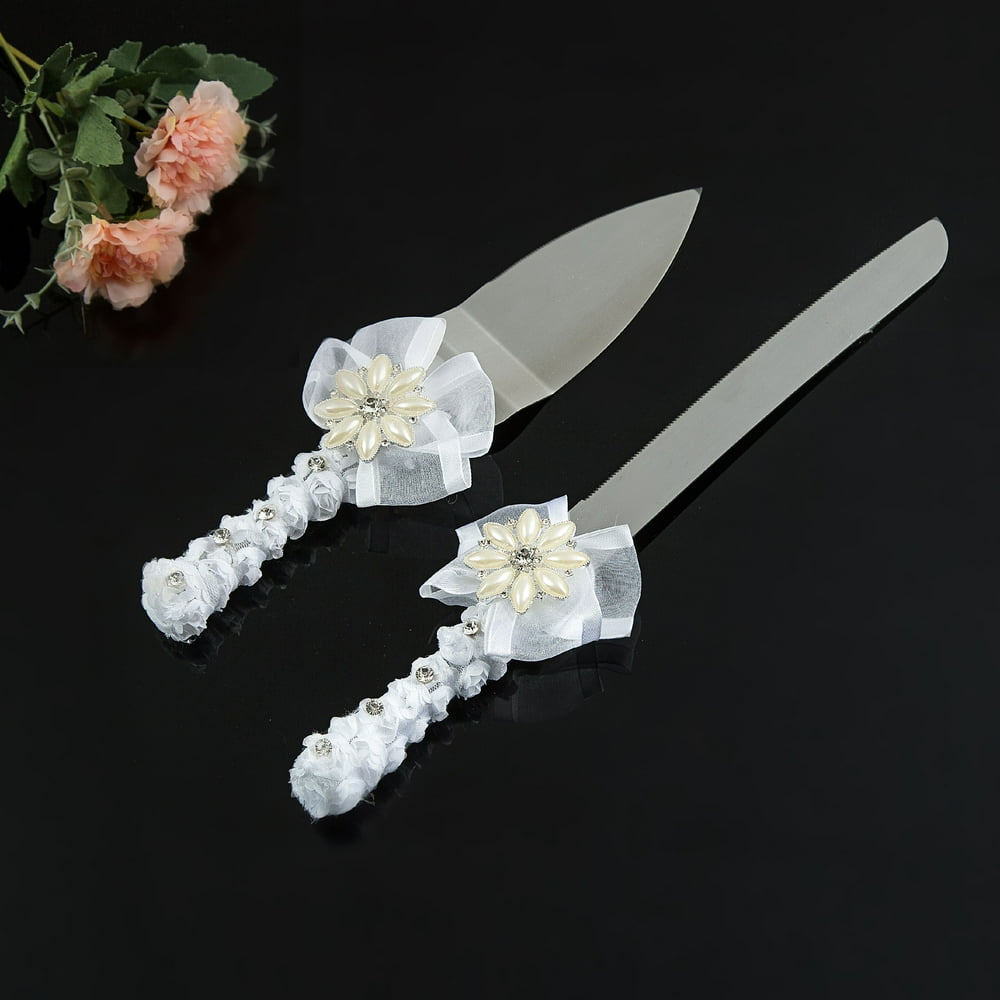 Pearl And Swarovski Handles Wedding Cake Knife And Server Set Wedding ...