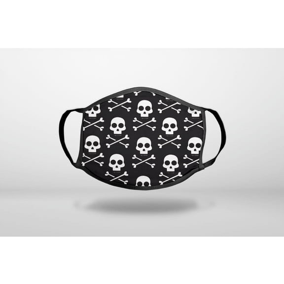 Black White Skulls Pattern - 3-Ply Reusable Soft Cloth Face Covering, Unisex, Cotton Inner Layer