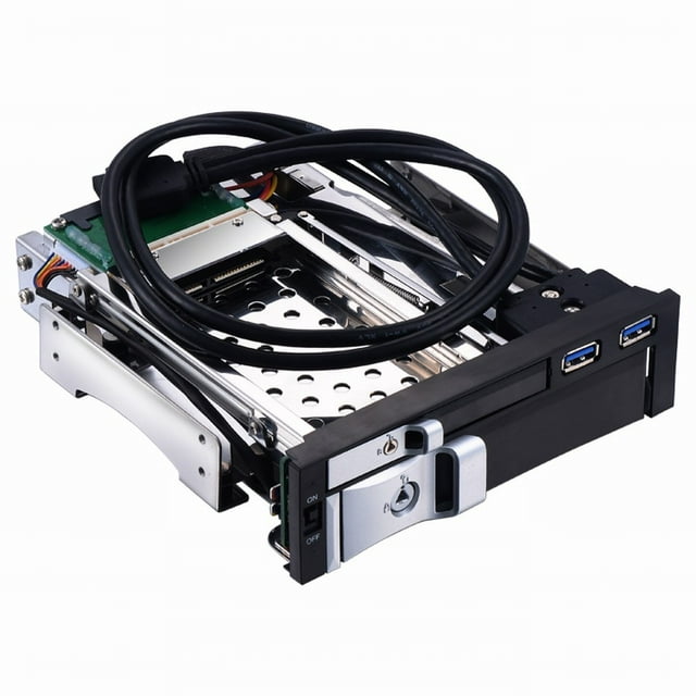 Boîtier de Disque Dur Interne à Double Fente de 5,25 Pouces 2,5 + 3,5 Pouces Hdd / Ssd Boîtier Conception Sans Outil avec 2 Ports USB3.0 Verrous de Sécurité