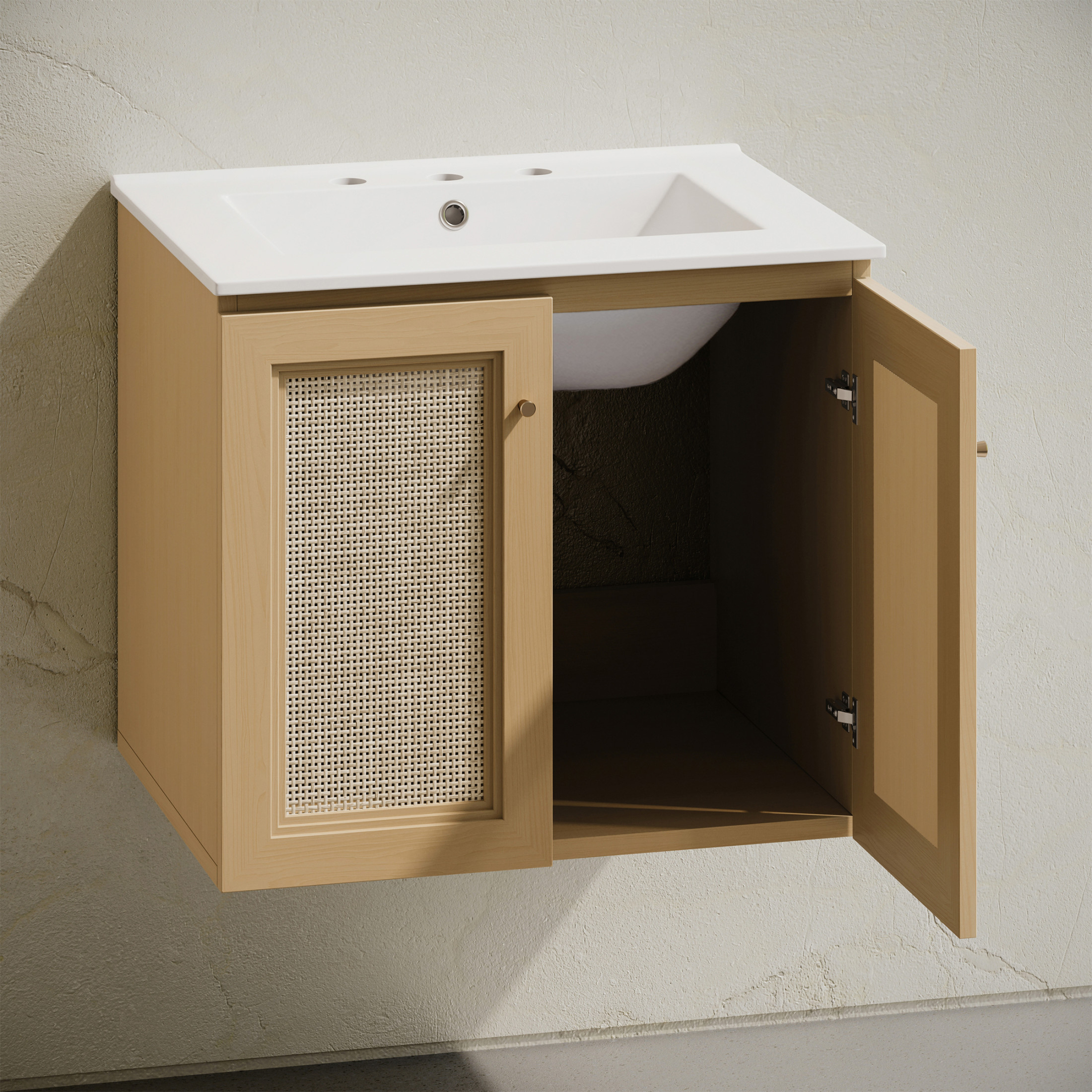 Classe 24" Wall-Mounted Bathroom Vanity in Natural Oak with Widespread Faucet Holes Vanity Top