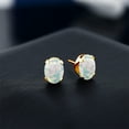 thumbnail image 3 of Gem Stone King 18K Yellow Gold Plated Silver Simulated White Opal Stud Earrings for Women Men | 2.00 Cttw | Gemstone October Birthstone | Oval Cabochon 8X6MM, 3 of 4