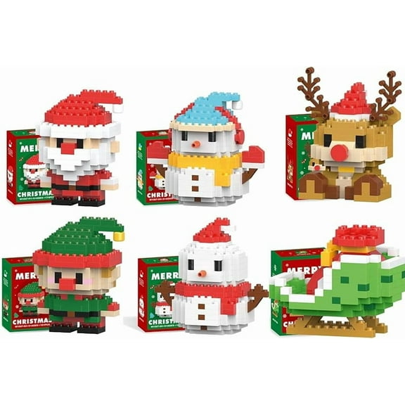 6 Pack Santa Claus Design Building Blocks Set, Christmas Theme Building Blocks Ornaments, Mini Building Figures, DIY Stocking Stuffers, Xmas New Year Birthday Gifts, Party Favors (Set-B)
