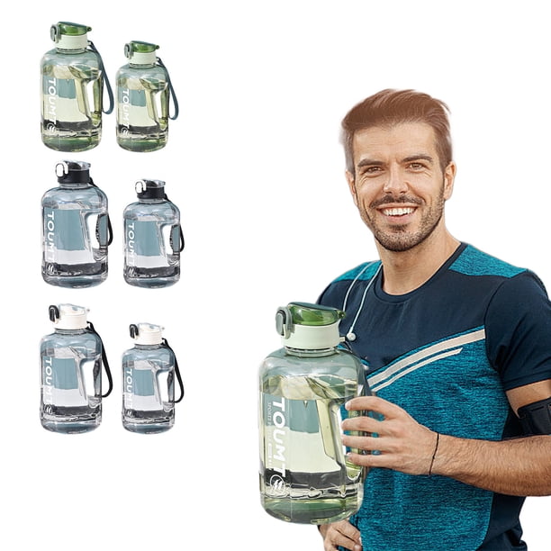 Botella de agua deportiva de gran capacidad 2200ml | Jarra de plástico sin BPA con asa | Alta resistencia a la temperatura, boca ancha, tapa abatible, marcador de hidratación | Negro, Blanco, Verde