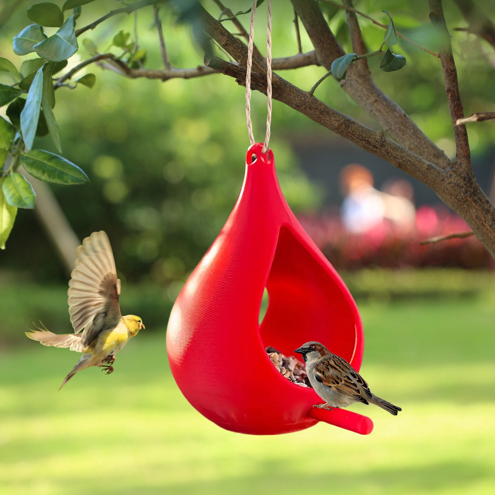 Handcrafted Hanging Fly-Through Feeder for Outdoor Garden & Backyard, Glass Bird Feeder, Decorative Wild Bird Feeder with Steel Wire Cable for Attracting Wilds Birds