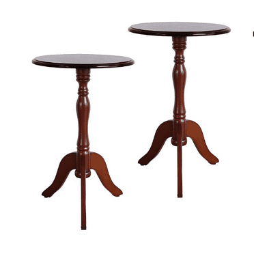 HLR Round Small End Table Set of 2, Wooden Pedestal Side Coffee Table, 2pcs Vintage Accent Nightstand for Living Room, Bedroom, Entryway, Dark Brown