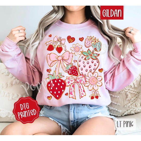 Boho Strawberry Sweatshirt, Cute Women's Coquette Floral Sweater, Trendy Fruit Crewneck, Summer Berry Sweatshirt, for Her All Size S-5Xl