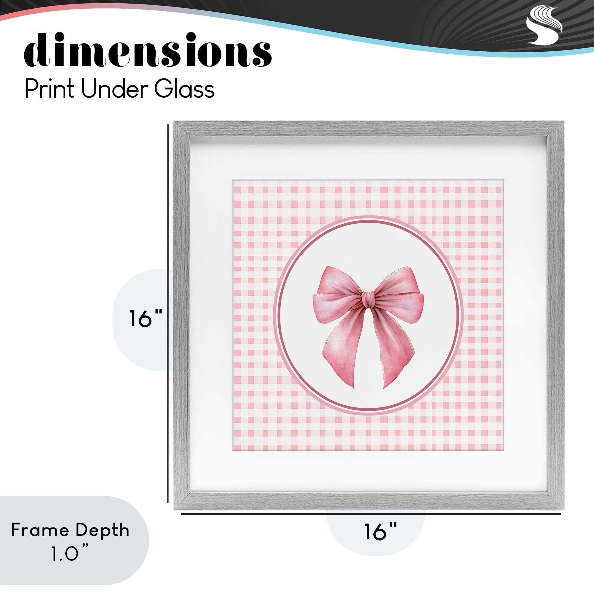 Stupell Industries Pink Bow with Circular Gingham Gray Framed Print Under Glass, design by Christine Simpson Art