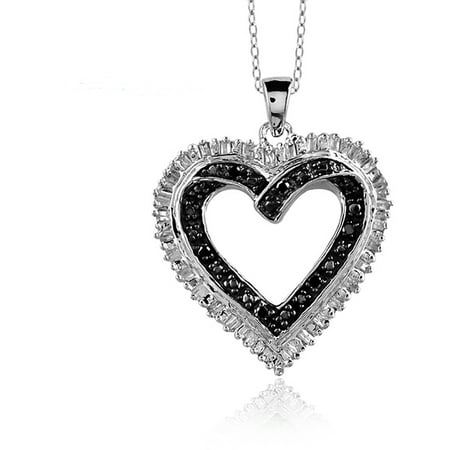 JewelersClub 1/10 Carat T.W. Black and White Diamond Sterling Silver Heart Pendant