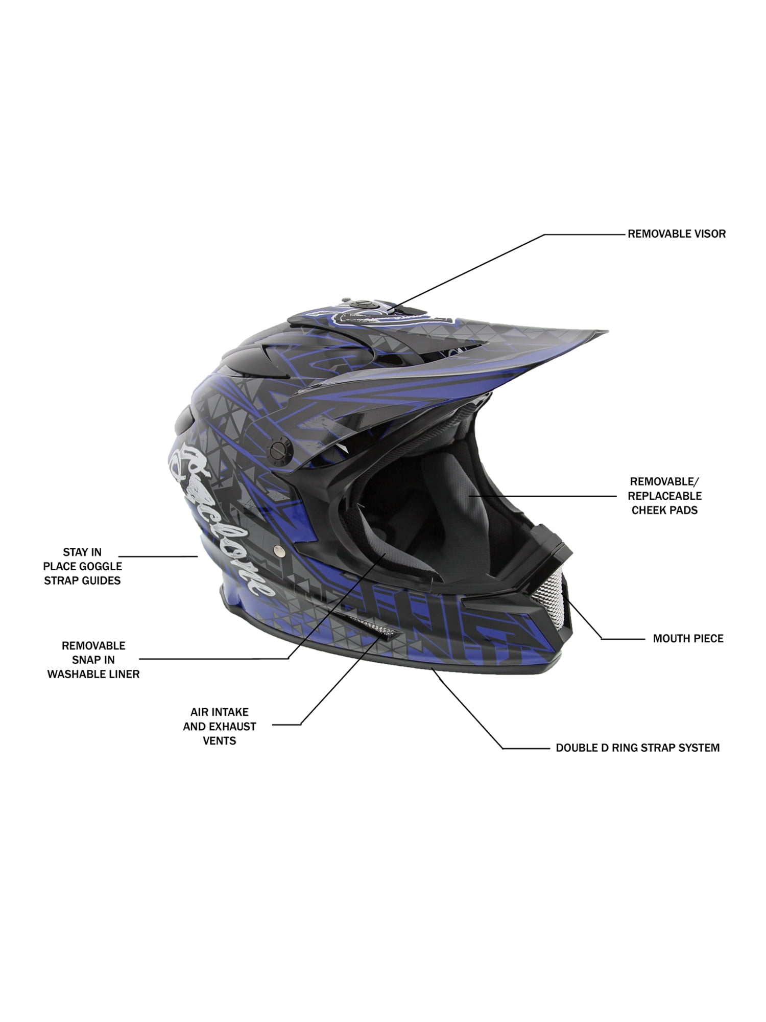 Cyclone ATV MX Motocross Dirt Bike Off-Road Helmet DOT/ECE Approved- Blue