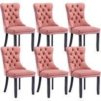 LegaHome Dining Room Chairs Set of 6, Modern Upholstered Velvet Dining Chair with Nailhead Trim&Solid Wood Legs, Tufted Button Padded Accent Chairs Set for Kitchen Dining Room Living Room, Pink