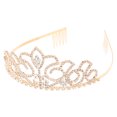 thumbnail image 3 of FELTECHELECTR Tiara con corona y diamantes de imitación de cristal brillante para boda, fiesta de graduación (dorada), 3 of 7