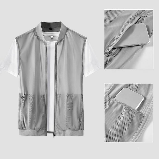 pstuiky Camisetas sin mangas para hombre, Chaleco de verano transpirable con malla y protección solar para hombre, con bolsillo interior para pesca al aire libre Camisas para hombres xxxxxl