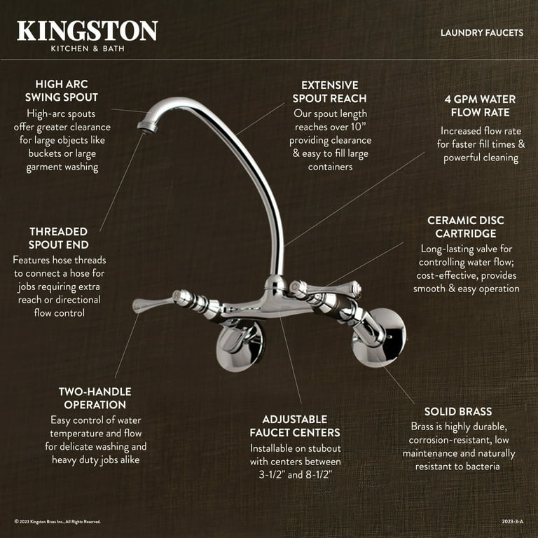 Kingston Adjustable Center 2-Handle Wall-Mount Laundry Faucet in Oil Rubbed Bronze
