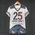 thumbnail image 2 of Women's 911 25th Anniversary V Neck Tshirt 9/11 Never Forget Memorial Shirt American Flag Short Sleeve Patriotic Tee Tops, 2 of 6
