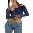 thumbnail image 2 of Long Sleeve Crop Tops with Gradient Ribbed Pattern for Women, 2 of 5