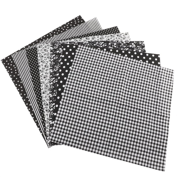 Juego de 7 piezas de tela de algodón de 50 x 50 cm para hacer ropa de cama, precortada, con cuadrados variados (negro)