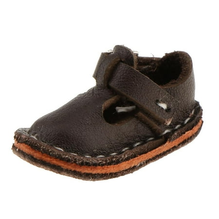 

Fashion Shoes PU Leather Flat Ankle Belt Shoes for 12 Doll - Dark Brown