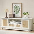 thumbnail image 3 of Gaderth Rattan TV Stand for 65 to 75 Inch TV, Boho Entertainment Center With Storage Drawers, Open Shelves and Adjustable Shelf, White TV Console Cabinet for Living Room, Bedroom, White, 3 of 8