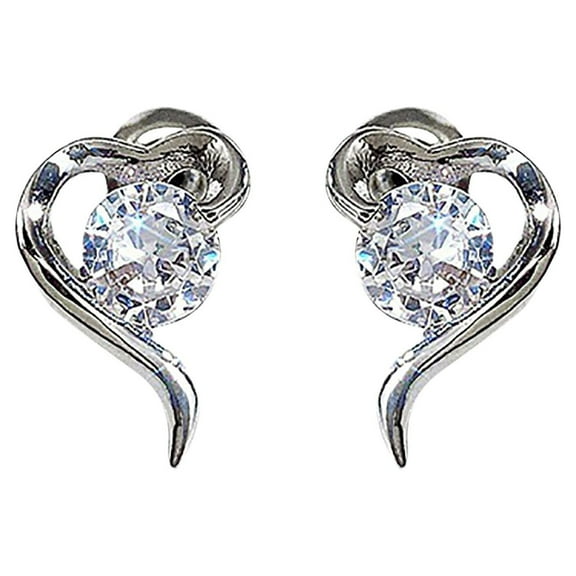 Dengmore Geometric Heart Stud Cubic Zirconia Earrings - Gift for Her - Silver