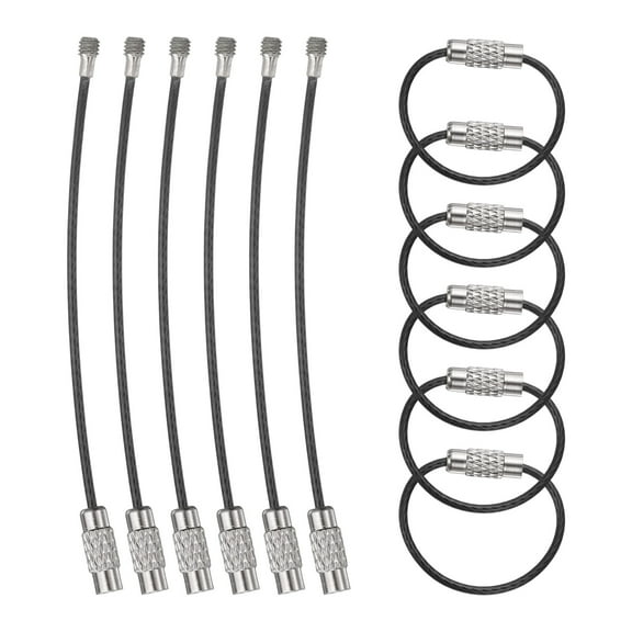 12pcs Keychain Loop, 3.15 Inch Stainless Steel Wire Keychain Cable, Black