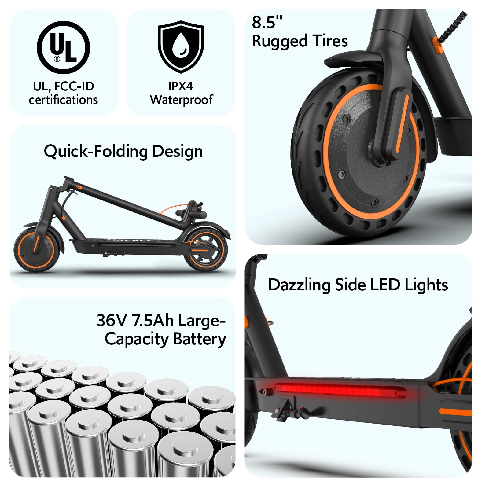 Electric Scooters for Adults, Folding E-Scooter Built-in Side Lights, 550W Motor