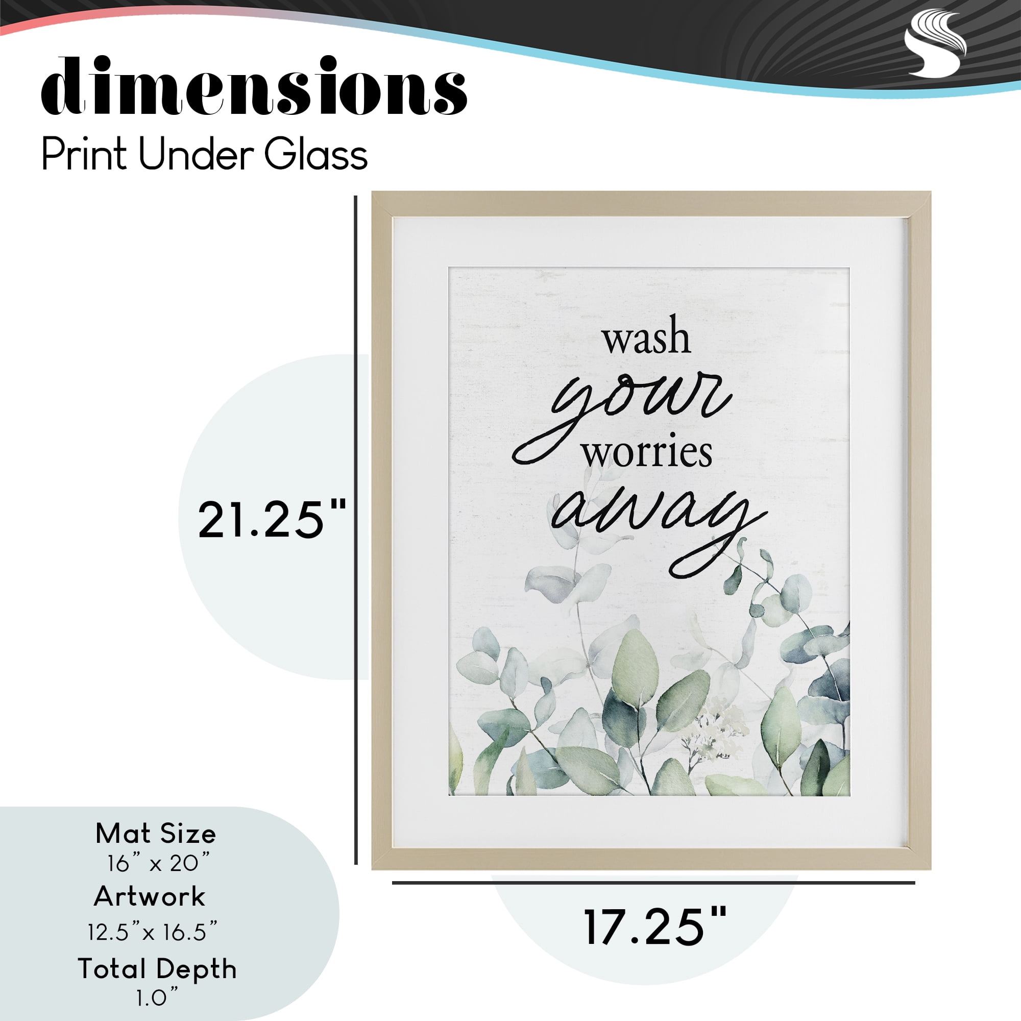 Wash Worries Away Herb Leaves Birch Framed Print Under Glass, design by Lettered and Lined