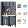 thumbnail image 4 of HPDMC 9-Piece Workshop Tool Chest Storage Cabinet Set - 24 Gauge Steel - 130 in. W x 18 in. D x 76 in. H Assembled - Garage Mounted Storage Systems with Wooden Work Top - Gray, 4 of 10