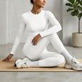 thumbnail image 6 of Women's 2 Piece Yoga Sets Quick-Dry Gym Workout Tracksuit High Waist Running Leggings & Long Sleeve Top Outfits White XL, 6 of 6