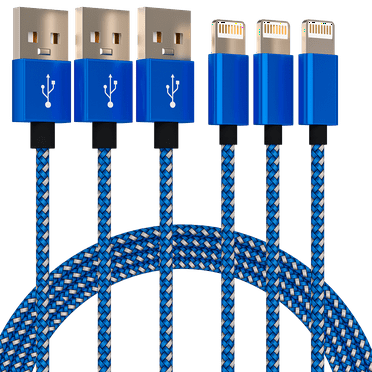 Chargers 3-Pack 6FT Extra Long Nylon Braided 2M Charging Cable Cords High Speed Lightning Cable Connector Compatible for 8 / X / 7 / 6S / 6 Plus/SE Pad  Max More - Blue
