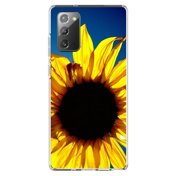 DistinctInk Clear Shockproof Hybrid Case for Galaxy Note 20 ULTRA (6.9" Screen) - TPU Bumper, Acrylic Back, Tempered Glass Screen Protector - Blue Yellow Sunflower Sky