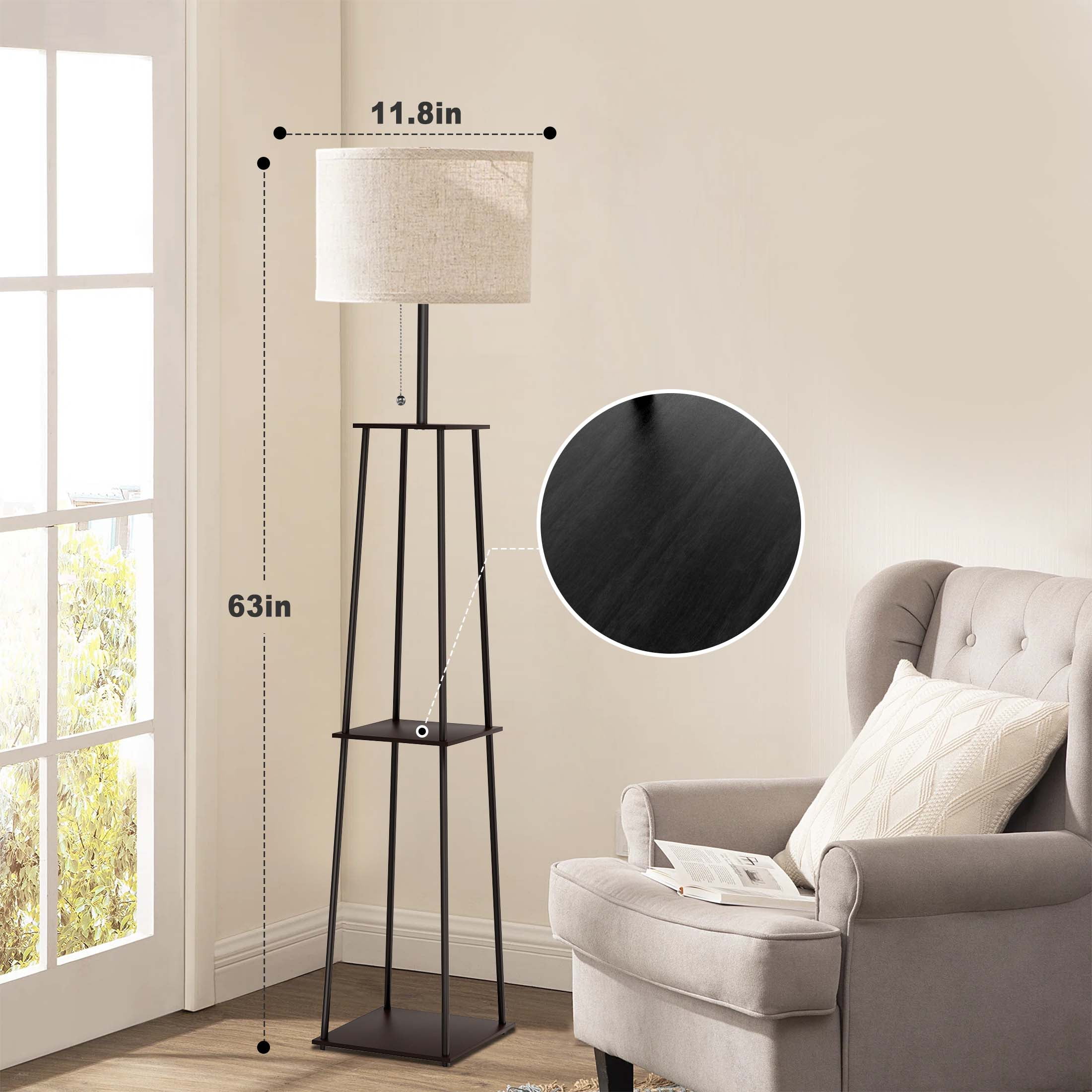 65" Floor Lamp with Shelves, Modern Square Standing Lamp with 3 Color Temperature Bulb – Corner Display Bookshelf Lamp for Living Room and Bedroom