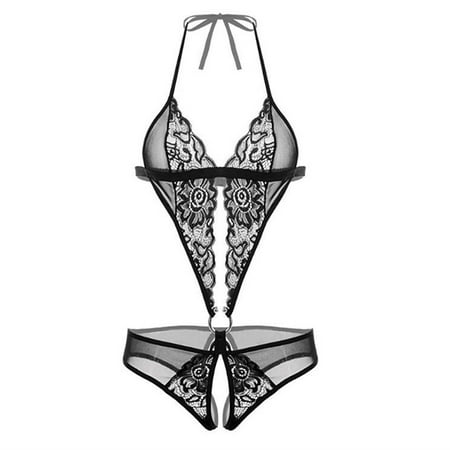 

Zuwimk Lingerie For Women Plus Size Lingerie For Women Sexy Satin Nightgown Lace Babydoll Side Slit Strappy Chemise Black S