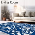 thumbnail image 2 of ODIKA 8'x10' Machine Washable Non-Slip Area Rug, Art Nouveau Whimsical Petal Interlocking Design High Traffic Rug with Pad, Blue, 577018, 2 of 8